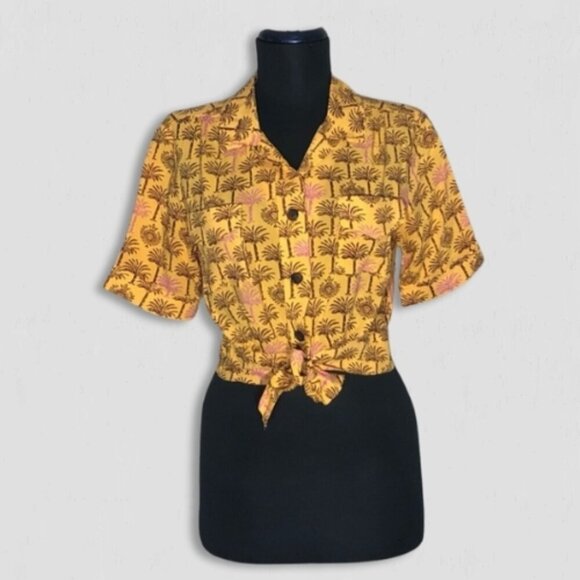 Urban Outfitters Hawaiian Crop Top Tropical Palm Print Small - Picture 2 of 12